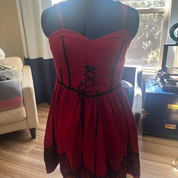 Hot Topic Lace Up Corset Dress in Red and Black - Picture 2 of 5